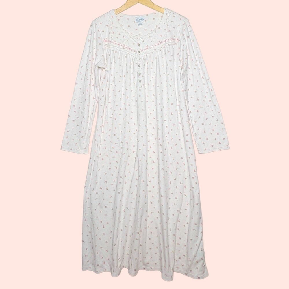 Lanz of Salzburg Nightgown Size Medium Light Pink Floral Ribbon Lace 42" Long
